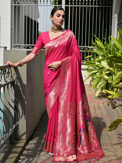 Rajwada Magenta Pink Silk Blend Embroidered Saree For Women