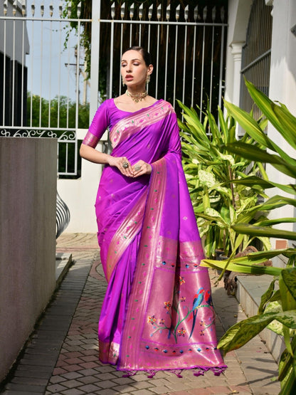 Rajwada Royal Purple Silk Blend Embroidered Saree For Women