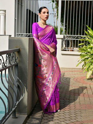 Rajwada Royal Purple Silk Blend Embroidered Saree For Women