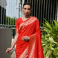 Rajwada Red Silk Blend Embroidered Saree For Women