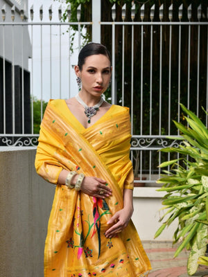 Rajwada Yellow Silk Blend Embroidered Saree For Women