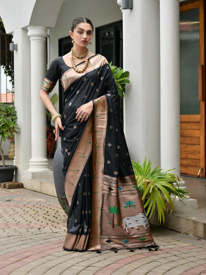 Rajwada Black Silk Blend Embroidered Saree For Women