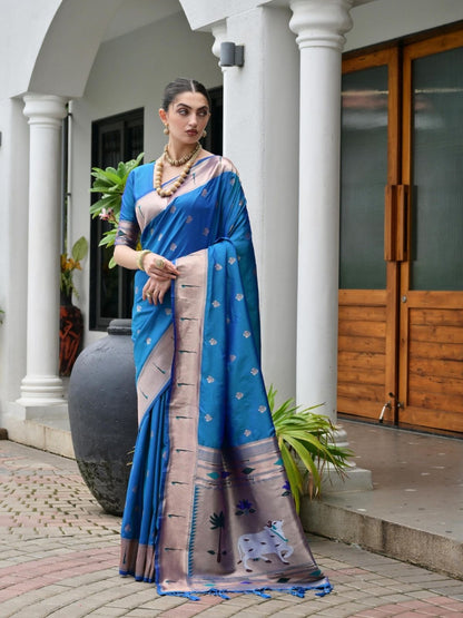 Rajwada Blue Silk Blend Embroidered Saree For Women
