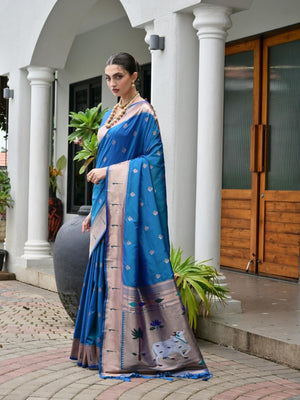 Rajwada Blue Silk Blend Embroidered Saree For Women