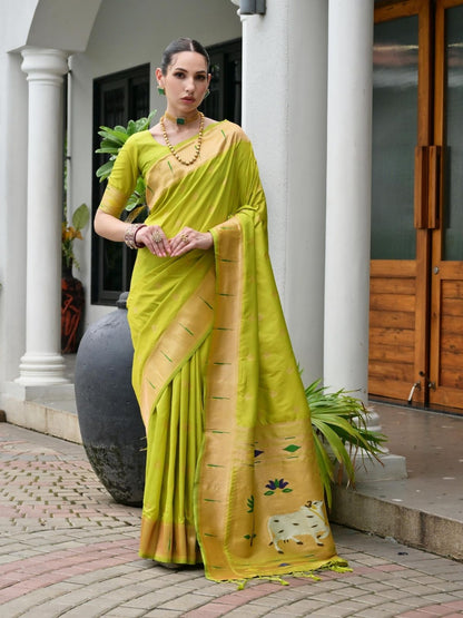 Rajwada Lime Green Silk Blend Embroidered Saree For Women