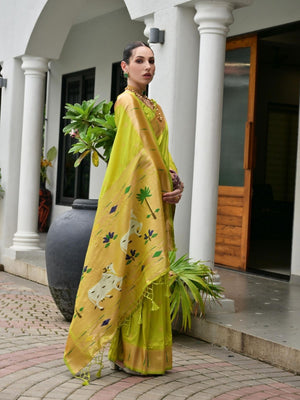 Rajwada Lime Green Silk Blend Embroidered Saree For Women