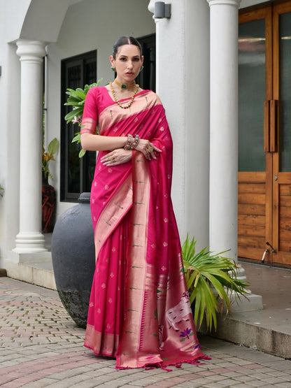 Rajwada Magenta Pink Silk Blend Embroidered Saree For Women