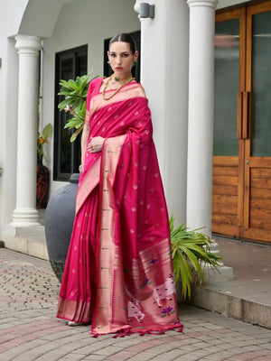 Rajwada Magenta Pink Silk Blend Embroidered Saree For Women