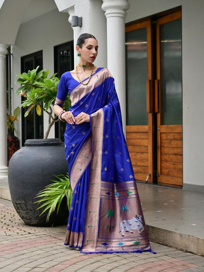 Rajwada Royal Blue Silk Blend Embroidered Saree For Women
