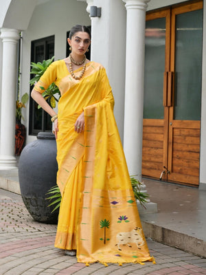 Rajwada Yellow Silk Blend Embroidered Saree For Women