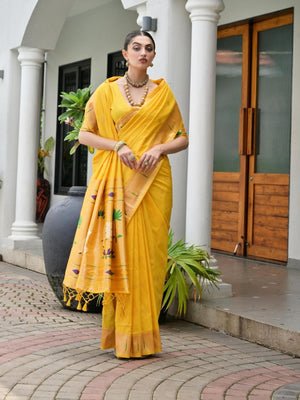 Rajwada Yellow Silk Blend Embroidered Saree For Women