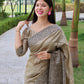 Rajwada Beige Silk Blend Printed Saree For Women