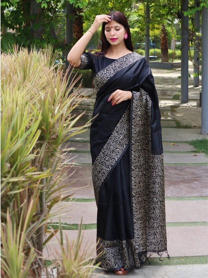 Rajwada Black Silk Blend Printed Saree For Women