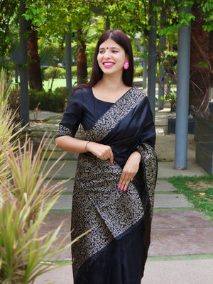 Rajwada Black Silk Blend Printed Saree For Women