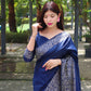 Rajwada Navy Blue Silk Blend Printed Saree For Women