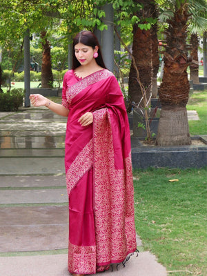 Rajwada Dark Pink Silk Blend Printed Saree For Women