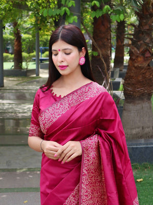 Rajwada Dark Pink Silk Blend Printed Saree For Women