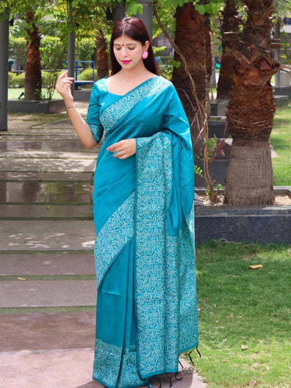 Rajwada Light Blue Silk Blend Printed Saree For Women