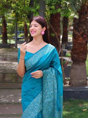 Rajwada Light Blue Silk Blend Printed Saree For Women