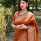 Rajwada Rust Orange Silk Blend Printed Saree For Women