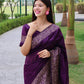 Rajwada Deep Purple Silk Blend Printed Saree For Women