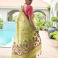 Rajwada Pista Green Cotton Blend Embroidered Saree For Women