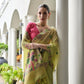 Rajwada Pista Green Cotton Blend Embroidered Saree For Women