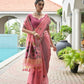 Rajwada Pastel Pink Cotton Blend Embroidered Saree For Women
