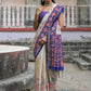 Rajwada Ivory And Navy Blue Silk Blend Printed Saree For Women