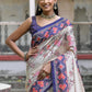 Rajwada Ivory And Navy Blue Silk Blend Printed Saree For Women