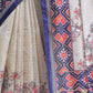 Rajwada Ivory And Navy Blue Silk Blend Printed Saree For Women