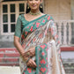 Rajwada Ivory And Dark Green Silk Blend Printed Saree For Women