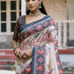 Rajwada Ivory And Grey Silk Blend Printed Saree For Women