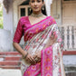 Rajwada Ivory And Pink Silk Blend Printed Saree For Women