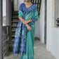 Rajwada Teal Blue Silk Blend Printed Saree For Women