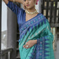 Rajwada Teal Blue Silk Blend Printed Saree For Women