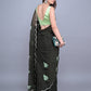 Rajwada Dark Green Embroidered Chiffon Silk Saree with Unstitched Blouse for Women