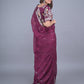 Rajwada Purple Embroidered Satin Rangoli Saree with Unstitched Blouse for Women