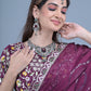 Rajwada Purple Embroidered Satin Rangoli Saree with Unstitched Blouse for Women