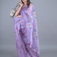 Rajwada Lavender Floral Printed Embroidered Organza Saree with Unstitched Blouse for Women