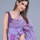 Rajwada Lavender Floral Printed Embroidered Organza Saree with Unstitched Blouse for Women