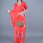 Rajwada Red Floral Printed Embroidered Soft Organza Saree with Unstitched Blouse for Women