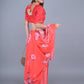 Rajwada Red Floral Printed Embroidered Soft Organza Saree with Unstitched Blouse for Women