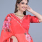 Rajwada Red Floral Printed Embroidered Soft Organza Saree with Unstitched Blouse for Women