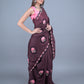 Rajwada Brown Floral Embroidered Georgette Saree with Unstitched Blouse for Women