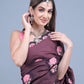 Rajwada Brown Floral Embroidered Georgette Saree with Unstitched Blouse for Women