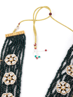Rajwada Women Emerald Green With Ruby Beads Kundan Necklace