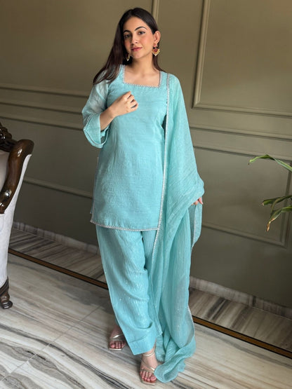 Rajwada Blue Silk Solid Kurta Set For Women