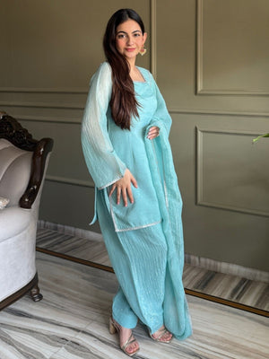 Rajwada Blue Silk Solid Kurta Set For Women