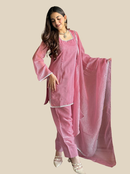 Rajwada Pink Silk Solid Kurta Set For Women